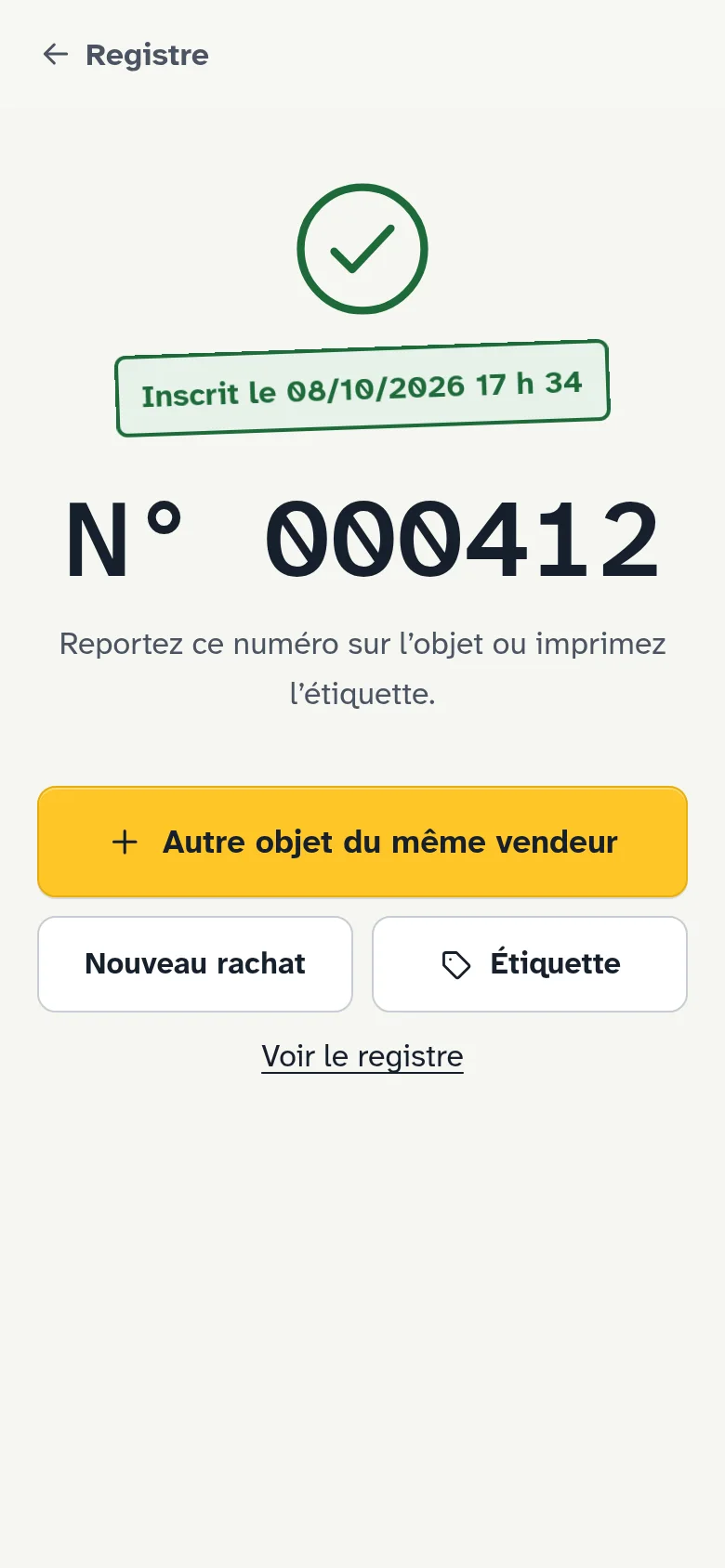 Inscrit, numéroté, inaltérable